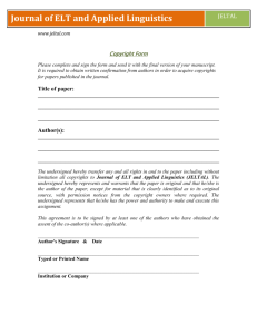 Copyright Form - Journal of ELT and Applied Linguistics