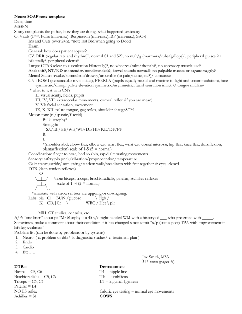 Neuro SOAP note template