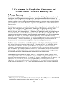 NSF Proposal for a Workshop on Taxonomic Authority Files