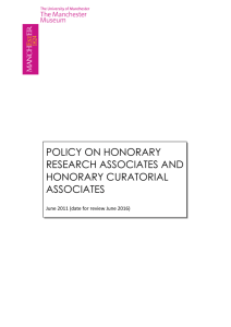 POLICY ON hONORARY Research aSSOCIATES and