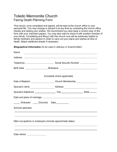 Funeral Planning Form - Toledo Mennonite Church