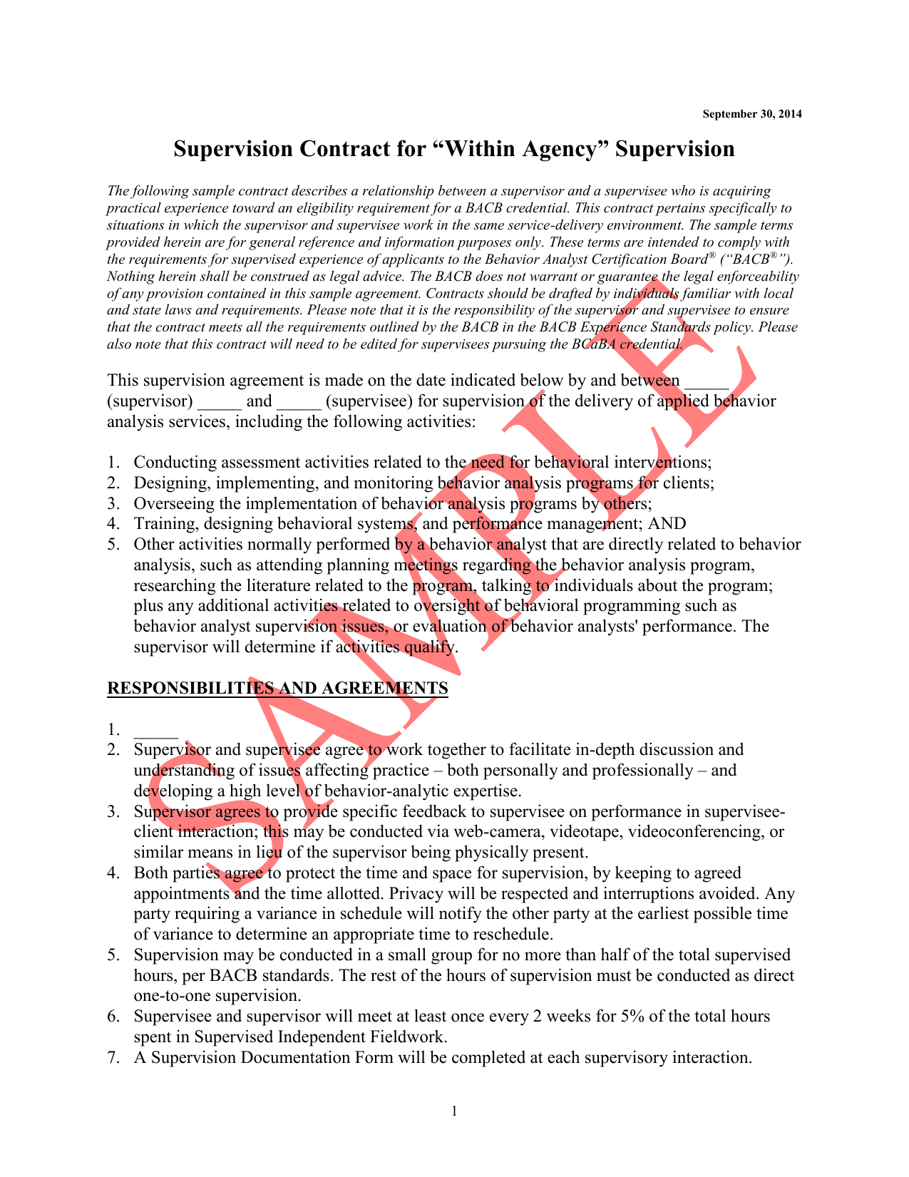 Bacb Supervision Contract Template