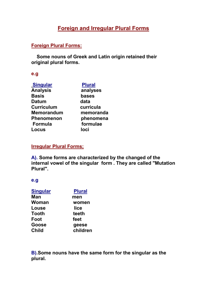 What Are Foreign Plural Nouns Examples