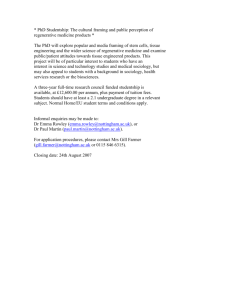* PhD Studentship: The cultural framing and public
