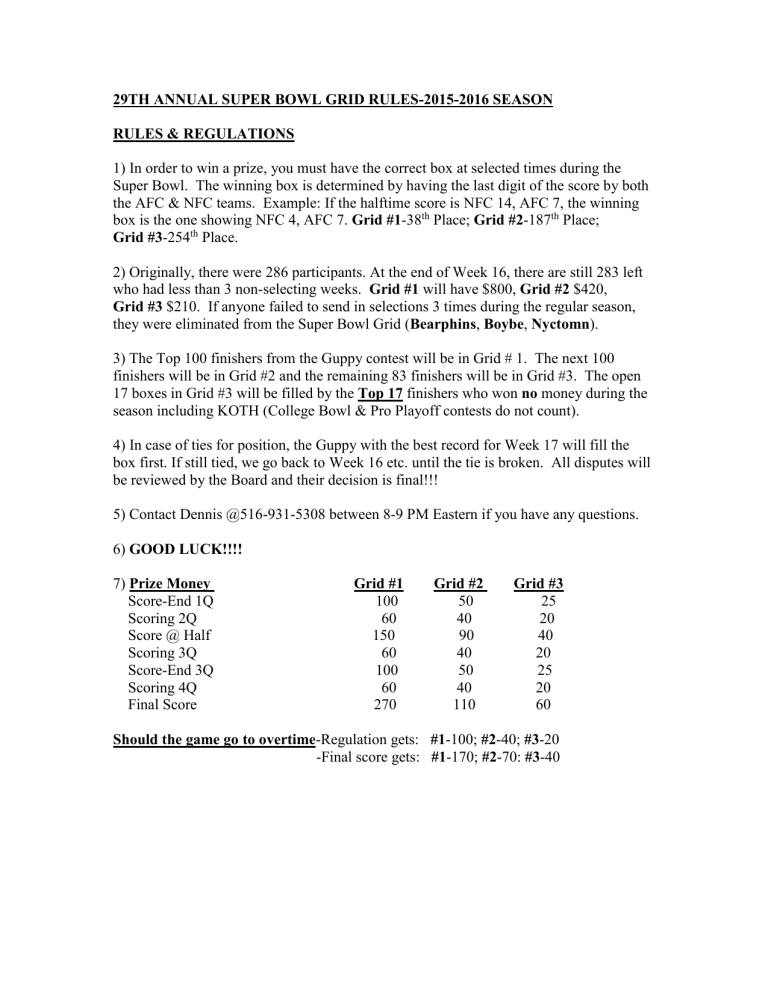 2016 Super Bowl Grid Rules 