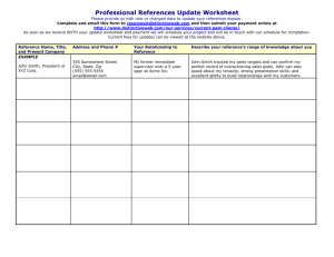Professional References Update Worksheet