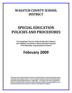 WCSD Special Ed Policy Manual - Wasatch County School District