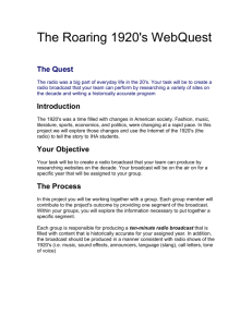 The Roaring 1920`s WebQuest - Immaculateheartacademy.org