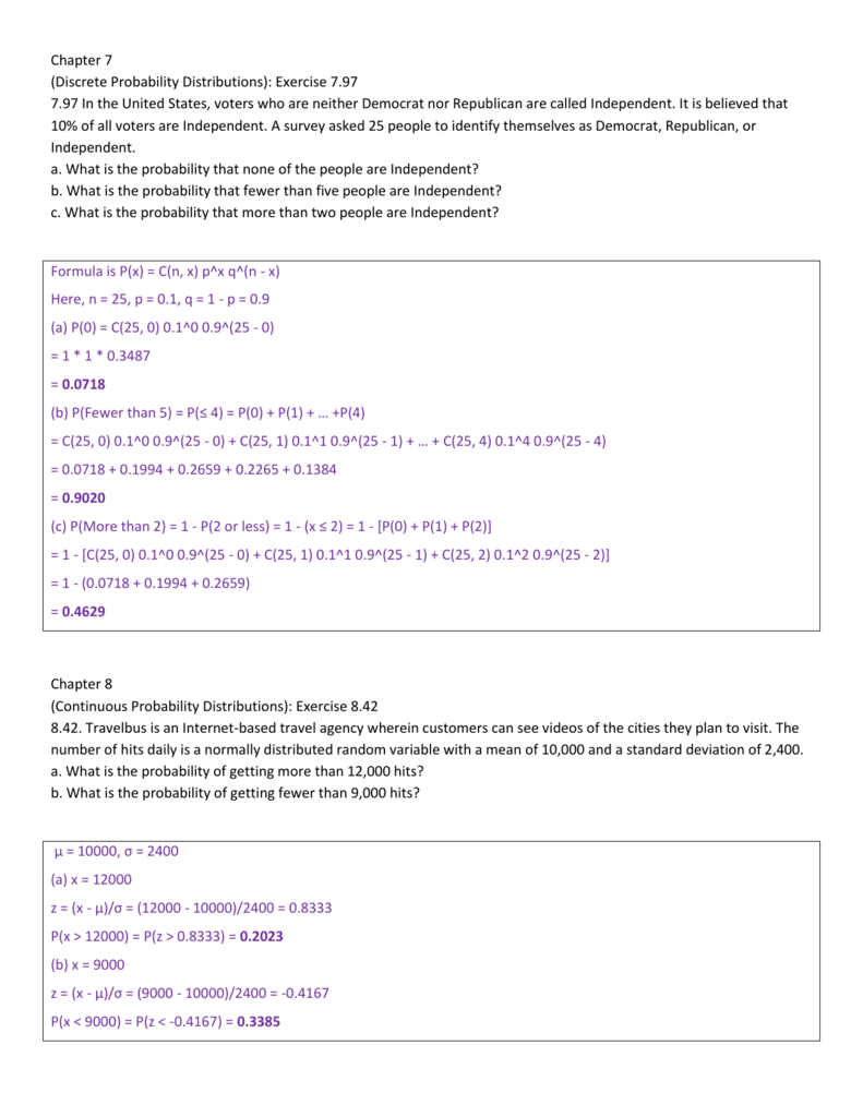 Chapter 7 Discrete Probability Distributions Exercise 7 97 7 97 In