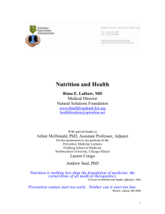 Nutrition in Prevention and Treatment of Disease