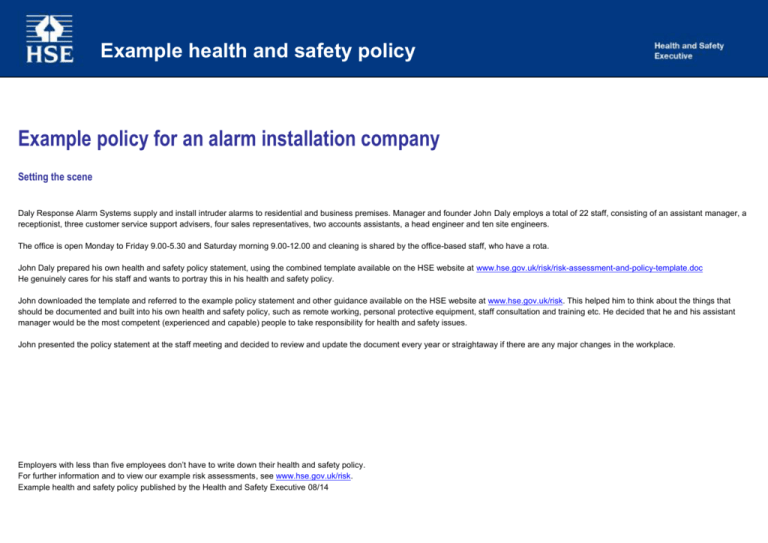 Example Health And Safety Policy