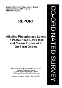 Alkaline Phosphatase Levels in Pasteurised Cows Milk and Cream