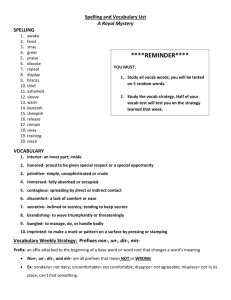 Spelling and Vocabulary List A Royal Mystery SPELLING awake
