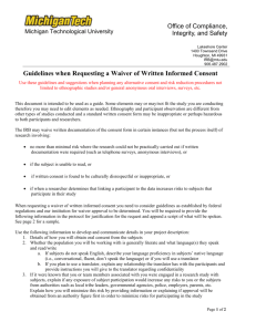 Guidelines When Requesting a Waiver of Written Informed Consent