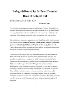 Eulogy delivered by Dr Peter Denman Dean of Arts, NUIM