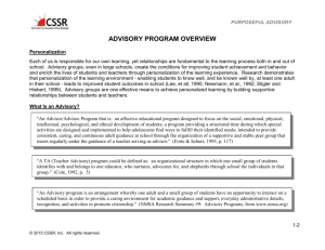 CSSR Purposeful Advisory Program: Overview