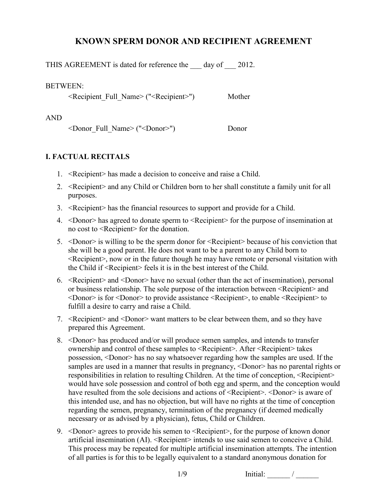 Known Donor Agreement Template
