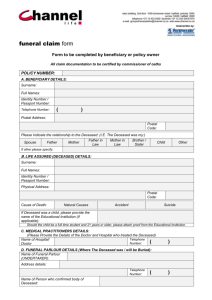 funeral claim form Form to be completed by beneficiary or policy
