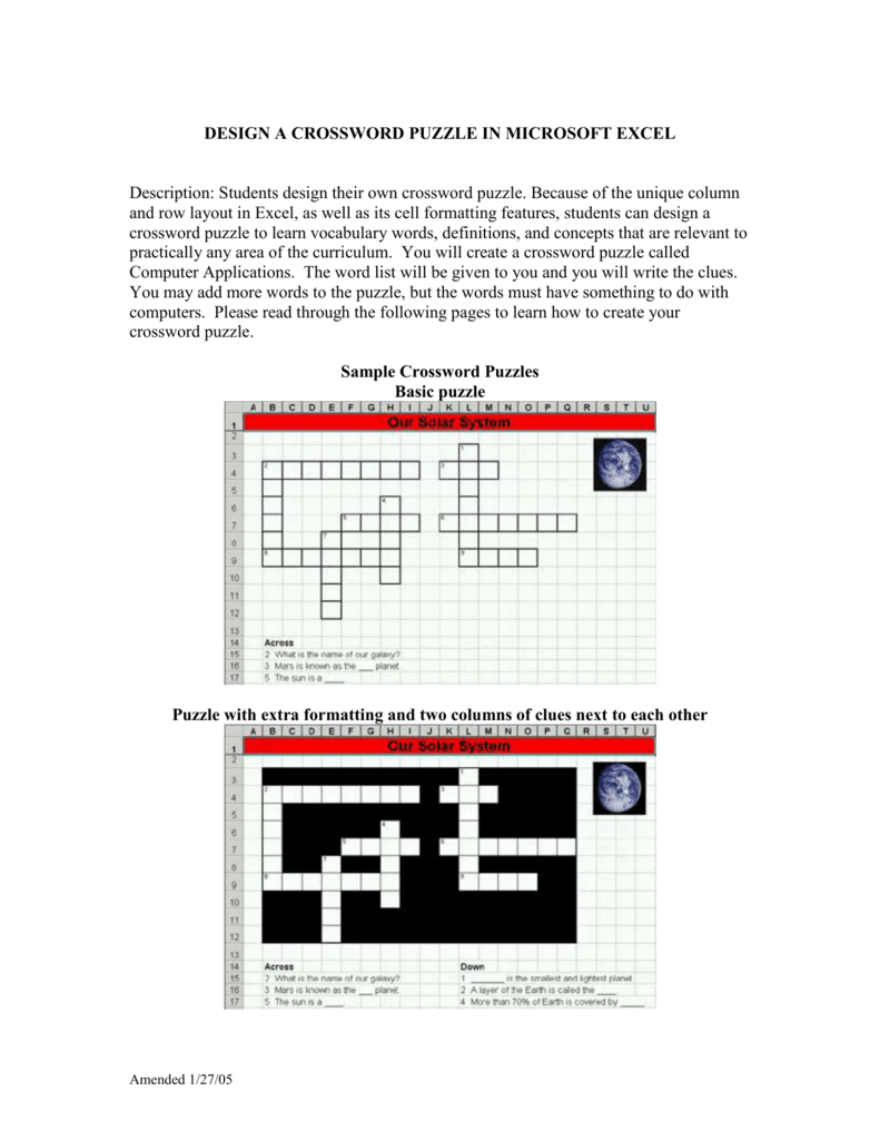 Design A Crossword Puzzle In Microsoft Excel