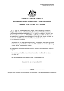 Amendment of List of Exempt Native Specimens