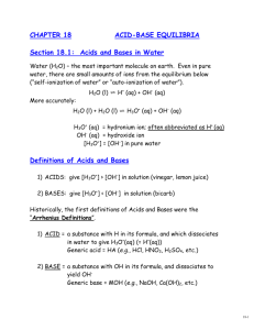 Chapter 18 Acids and Bases, Week 1