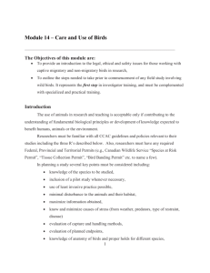 Module 14 – Care and Use of Birds The Objectives of this module