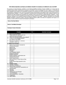 ISSC Method Application and Single Lab Validation Checklist For