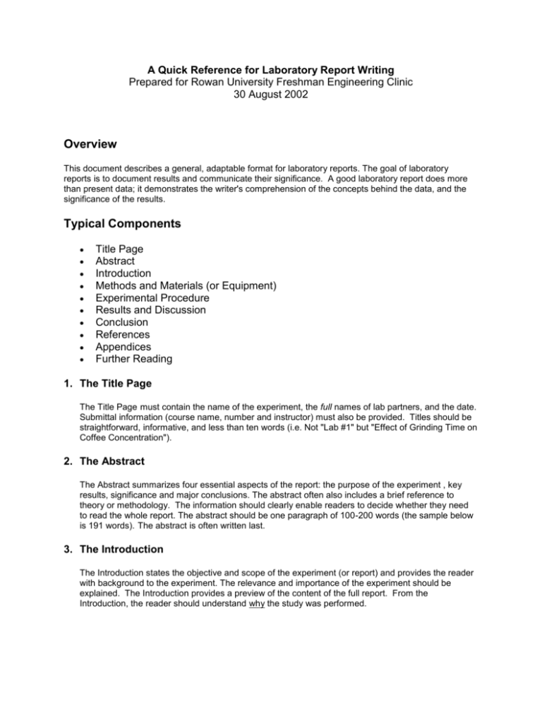 A Quick Reference For Laboratory Report Writing