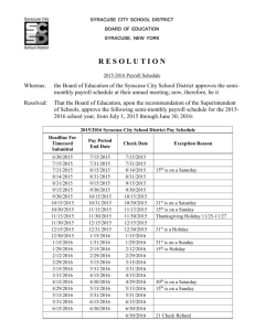 2015-16 Payroll Schedule - The Syracuse City School District