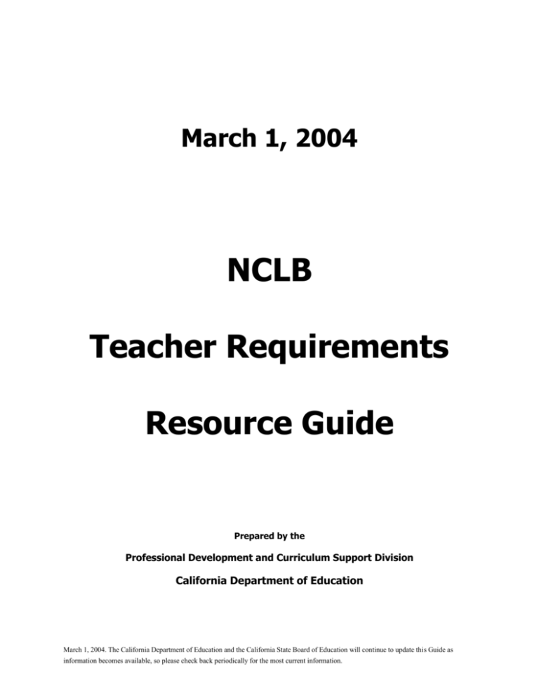 NCLB Teacher Requirements Resource Guide