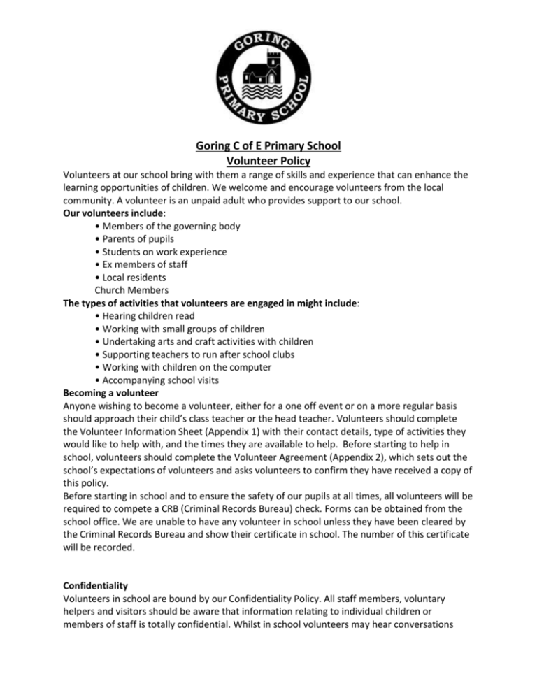 Goring C Of E Primary School Volunteer Policy Volunteers At Our