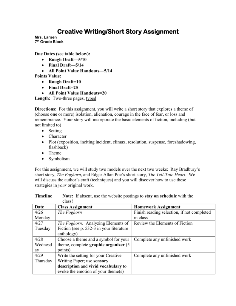Creative Writing Short Story Assignment