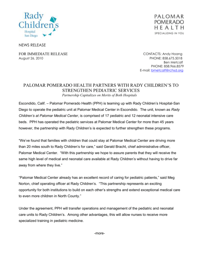 News Release Palomar Health