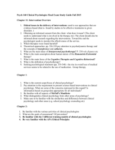 Psych 160 Clinical psychology Final Exam Study Guide Fall 2015