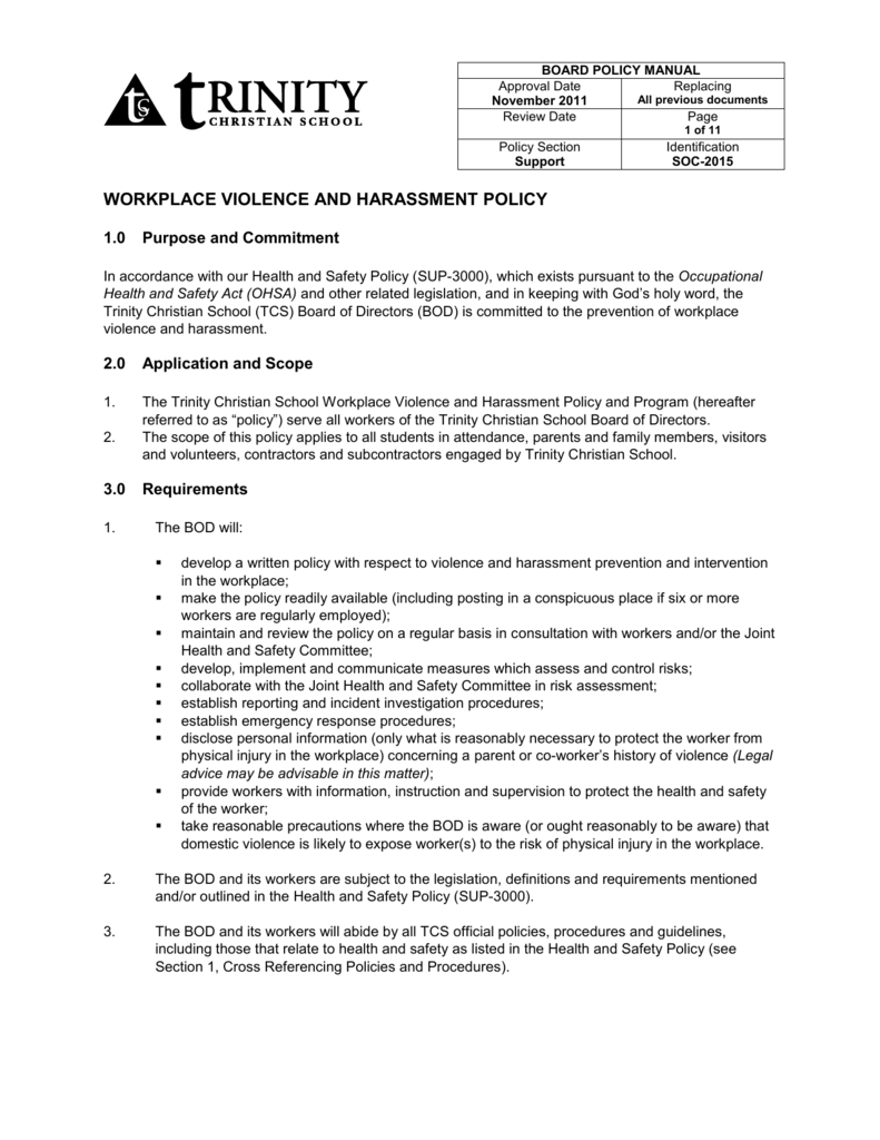 Workplace Violence Plan Template