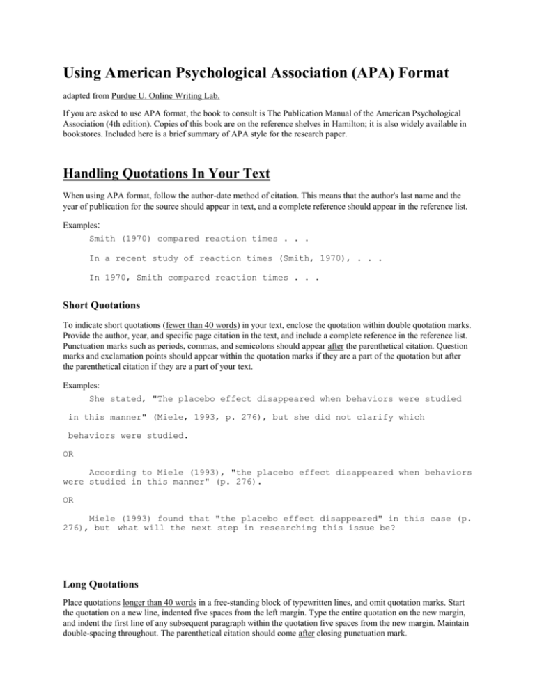 Using American Psychological Association (APA) Format