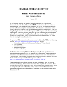 Sample Mathematics Questions on General Curriculum Test and