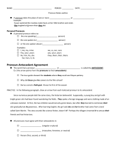 NAME: PERIOD: ______ DATE: Pronoun Notes outline A pronoun