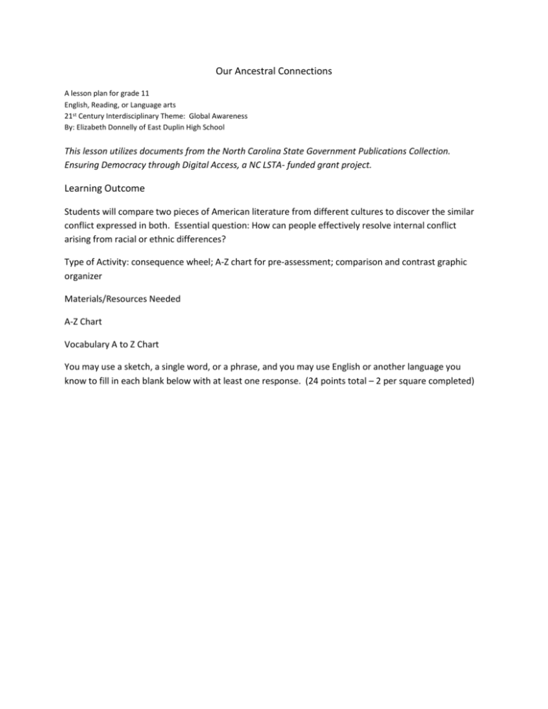 Our Ancestral Connections A Lesson Plan For Grade 11 English