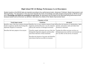 High School Biology MCAS Performance Level Descriptors