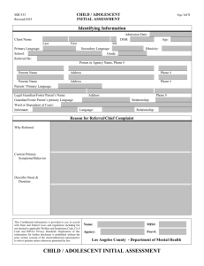 Child and Adolescent Initial Assessment