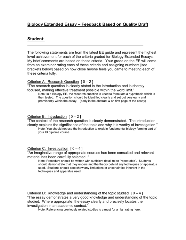 ib extended essay biology criteria