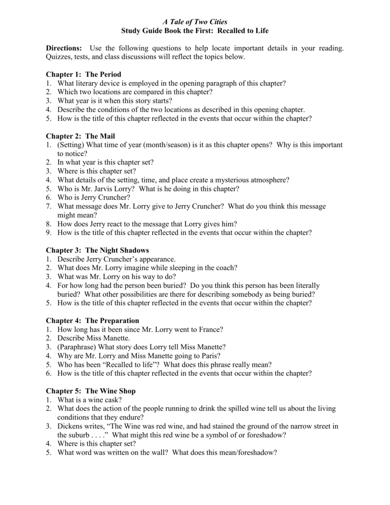 A Tale Of Two Cities Study Questions And Answers - Study Poster