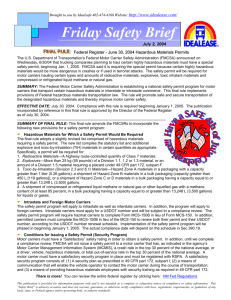 FINAL RULE: Federal Register - June 30, 2004 Hazardous Materials
