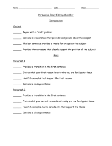 Persuasive Essay Editing Checklist