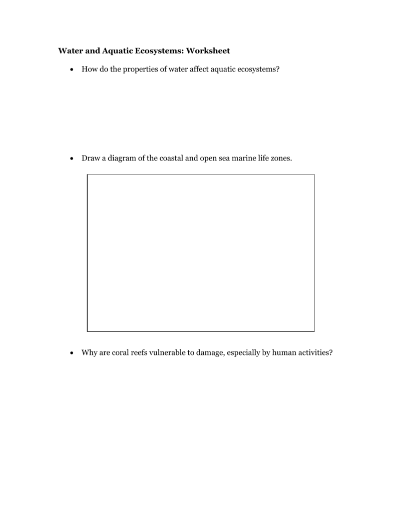 Water and Aquatic Ecosystems: Worksheet