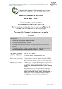 Level 1 Visual Arts internal assessment resource