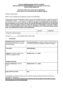 Taxi Operator Application Form - South Cambridgeshire District