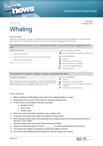 Activity Whaling Key Learning Students will develop a deeper