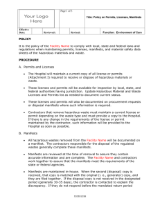 Policy on Permits, Licenses, Manifests